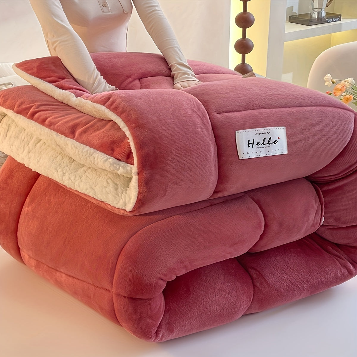 1er couvre-lit en peau de mouton Gezellige - Zacht, chaud, polaire toutes saisons avec couleur rouge et crème, lavage en machine, parfait pour le confort de la porte du jardin, polaire Gezellige