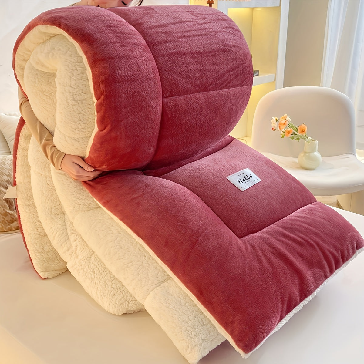 1er couvre-lit en peau de mouton Gezellige - Zacht, chaud, polaire toutes saisons avec couleur rouge et crème, lavage en machine, parfait pour le confort de la porte du jardin, polaire Gezellige