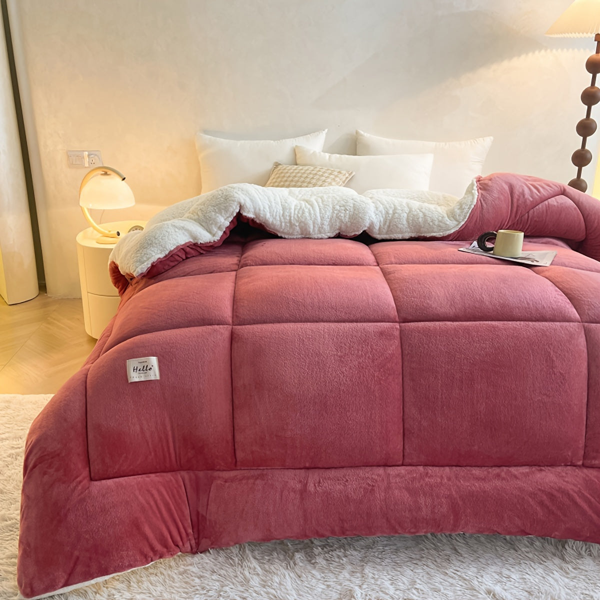 1er couvre-lit en peau de mouton Gezellige - Zacht, chaud, polaire toutes saisons avec couleur rouge et crème, lavage en machine, parfait pour le confort de la porte du jardin, polaire Gezellige